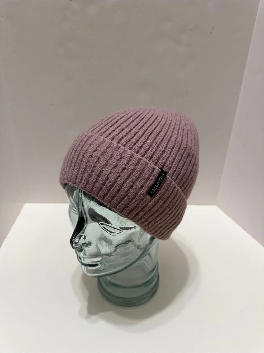 Ribbed Knit Fleece Lined Beanie in Dusty Mauve